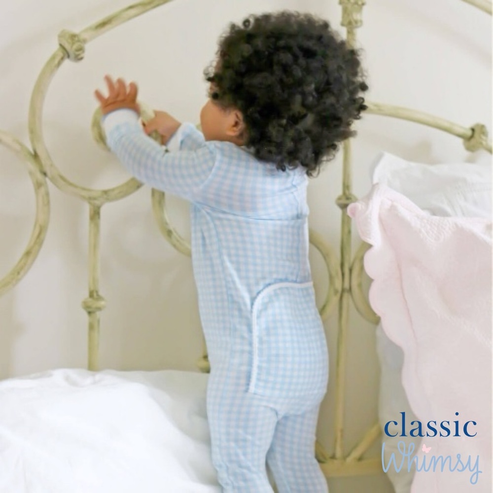 Classic Whimsy Bunny Garden Blue Check Zip Sleeper